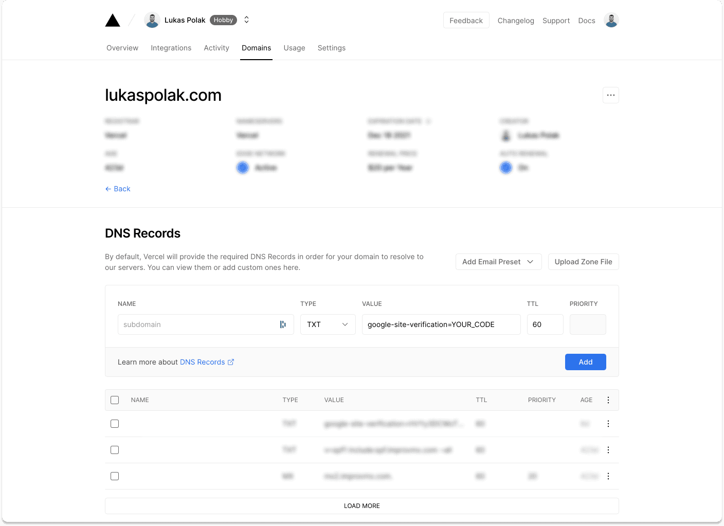 Adding DNS Record into the domain